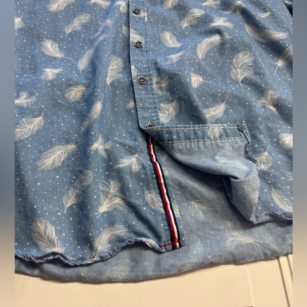Wayan Natural Wear WNW Feather Blue Mens Large Short Sleeve Button Up Shirt - Picture 2 of 6